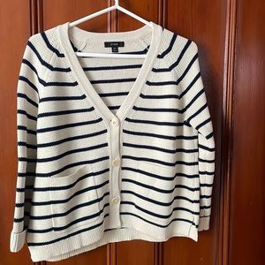 JCrew Women’s XS Navy/white stripe cardigan. Patch pockets. Excellent condition.